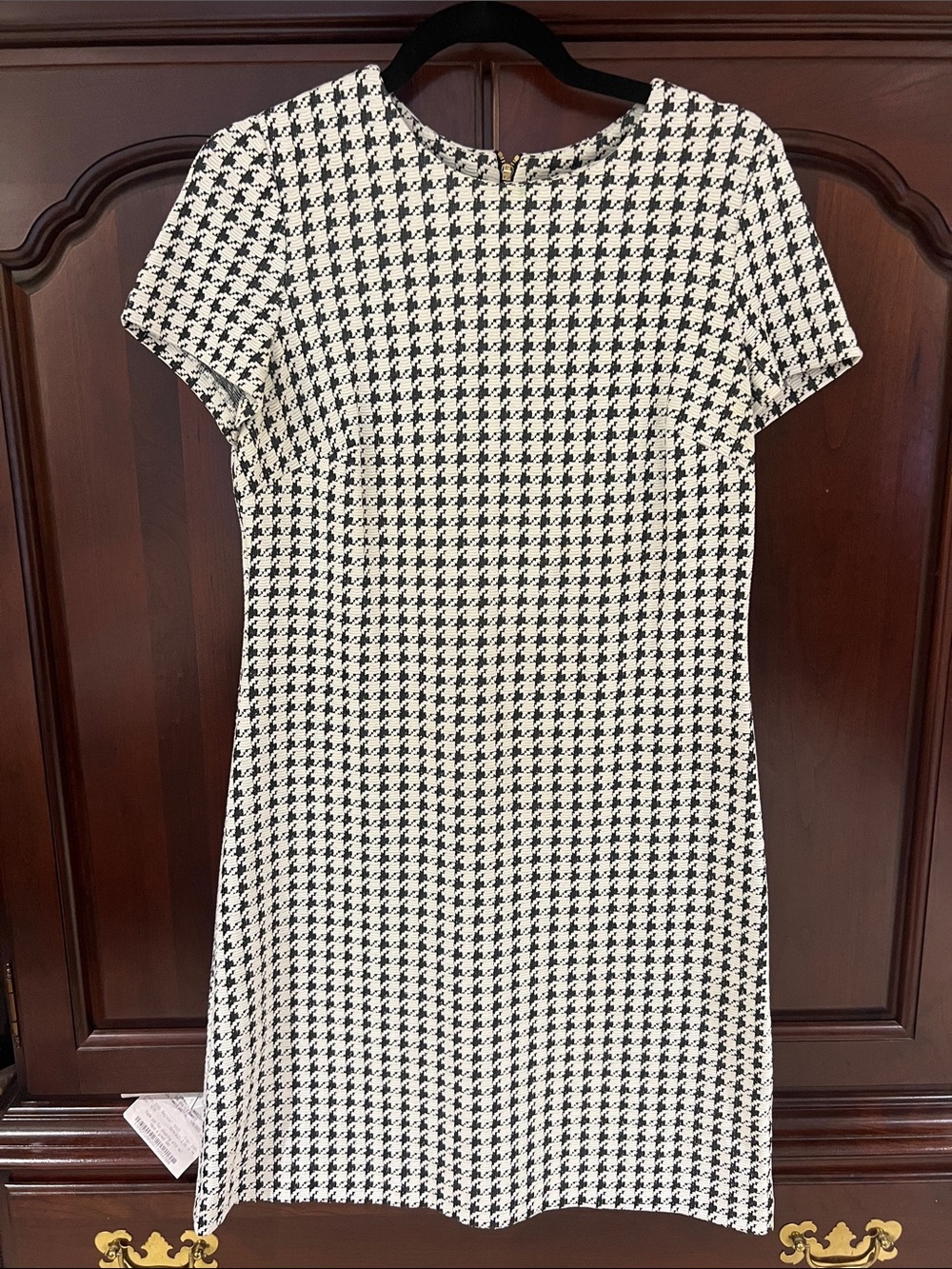 Calvin Klein Classic Black & White Houndstooth Sheath Dress stretchy office work